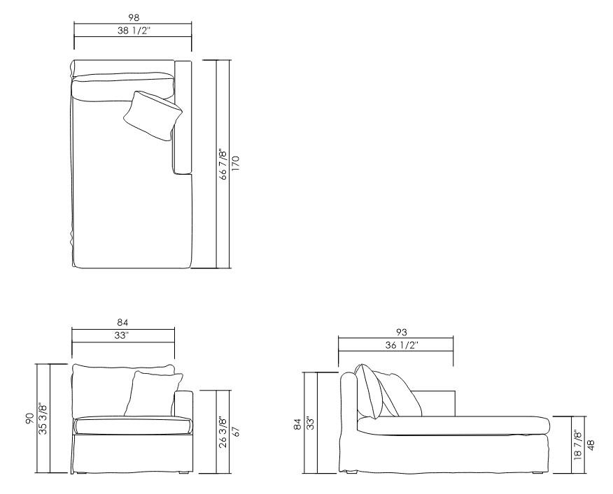 CHAISE DIR/ESQ 98 CM PARKA