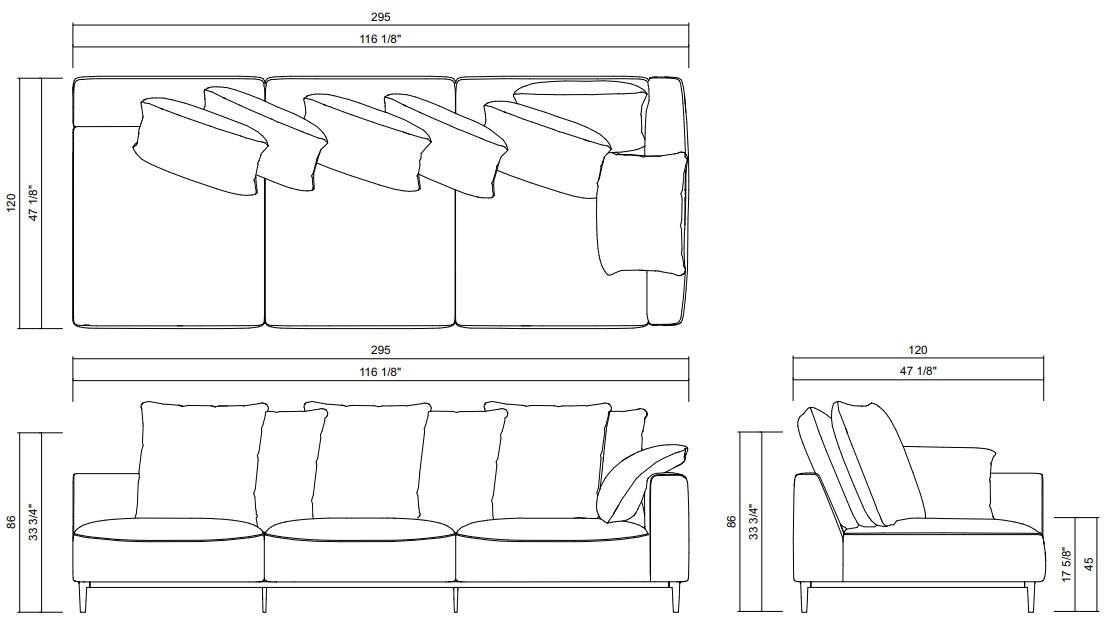 MODULO DIR ESQ 3 ASSENTOS 295 X 120 CM BENVENUTO