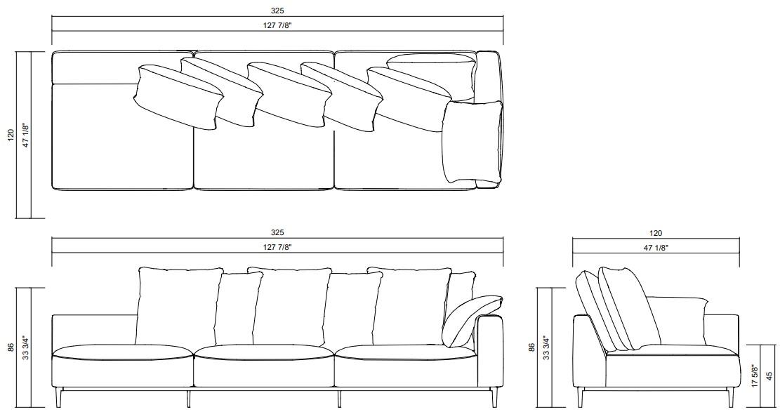 MODULO DIR ESQ 3 ASSENTOS 325 X 120 CM BENVENUTO