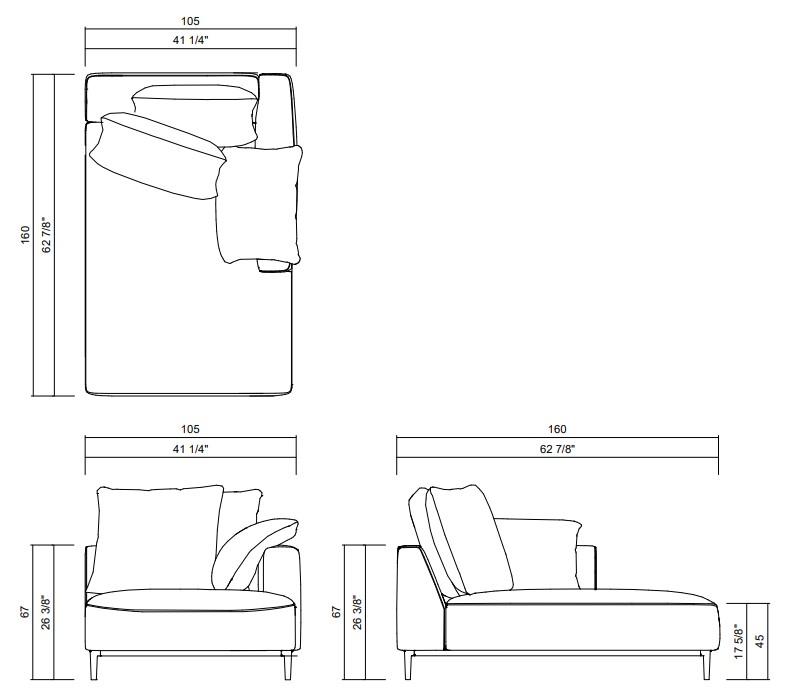 CHAISE DIR ESQ 105 CM BRAÇO 100 CM BENVENUTO