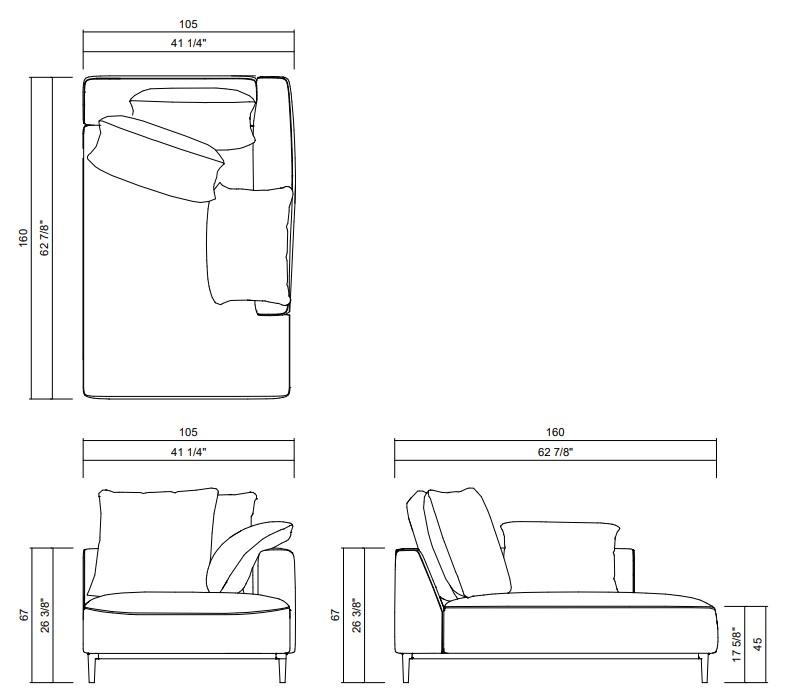 CHAISE DIR ESQ 105 CM BRAÇO 120 CM BENVENUTO