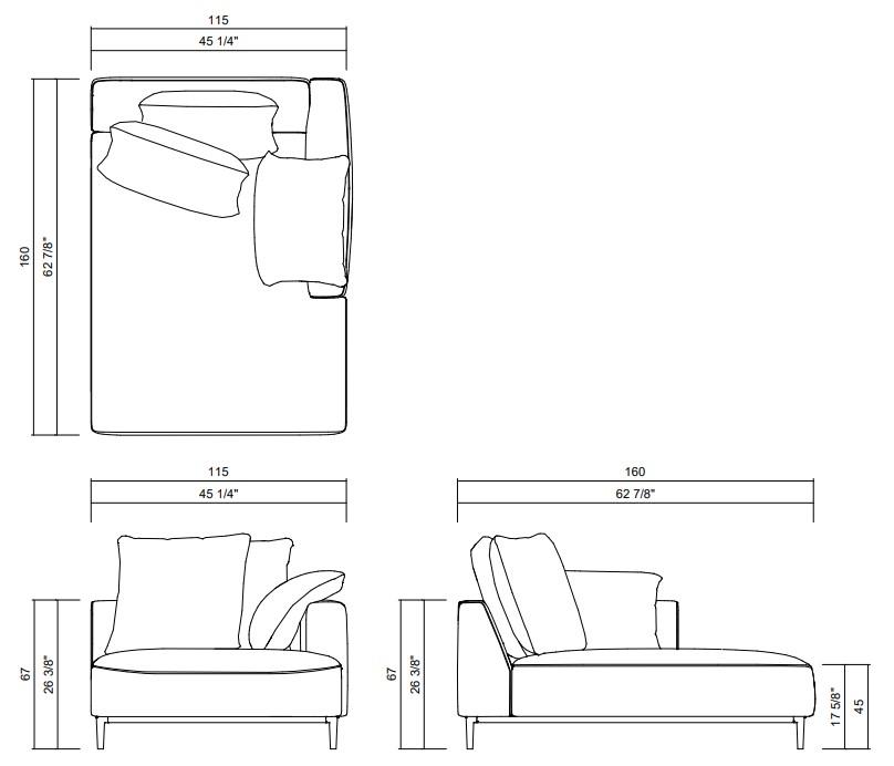 CHAISE DIR ESQ 115 CM BRAÇO 100 CM BENVENUTO