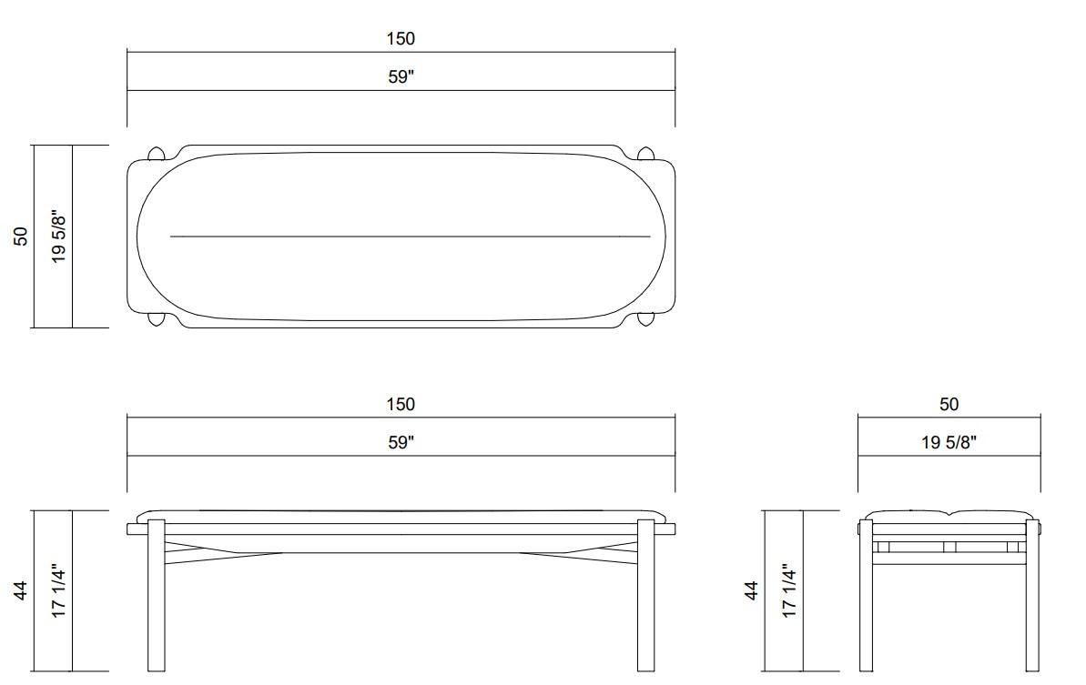 BANCO ESTOFADO 150 CM GIANDUIA