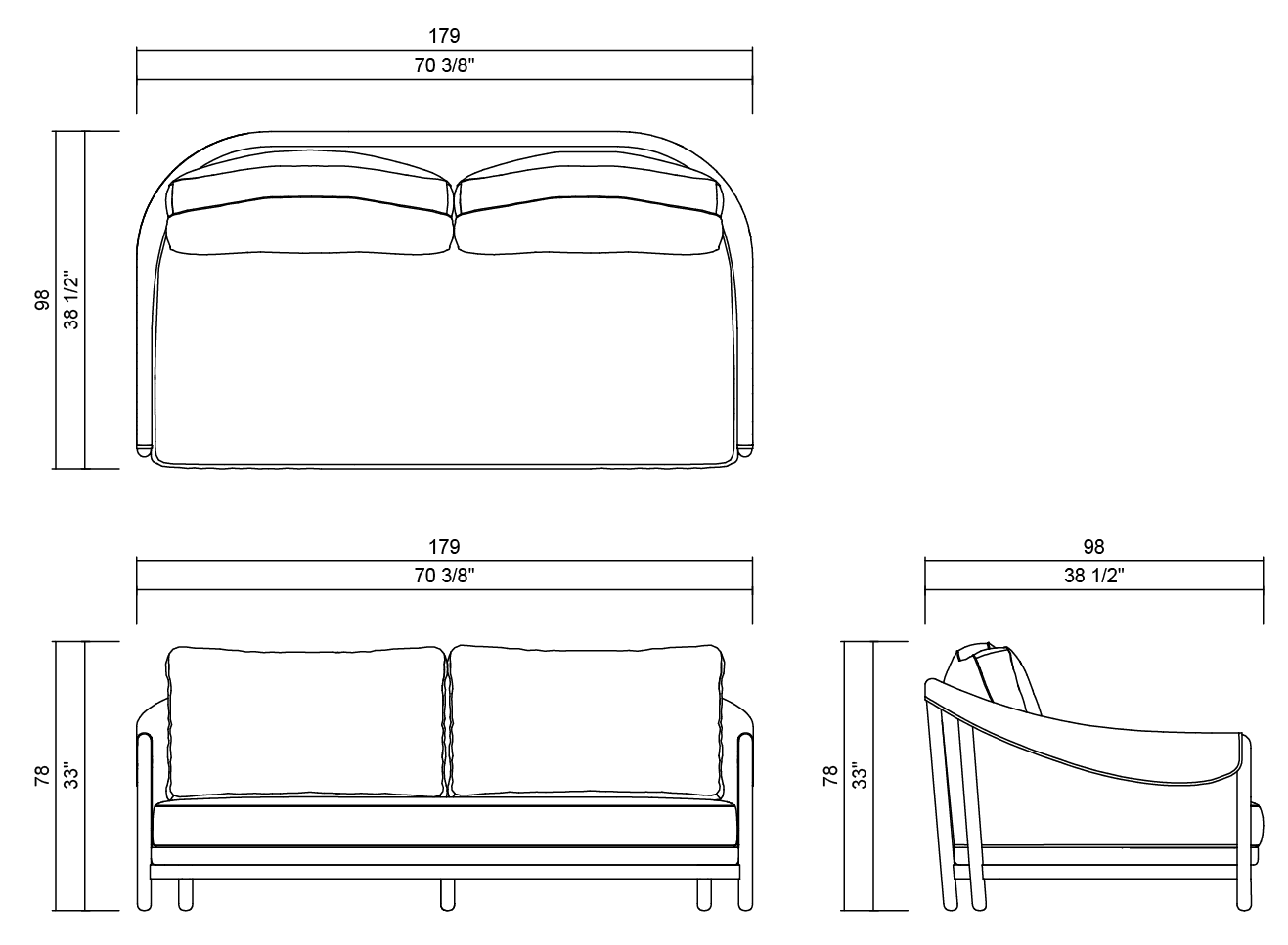 SOFA 180 CM GRAO