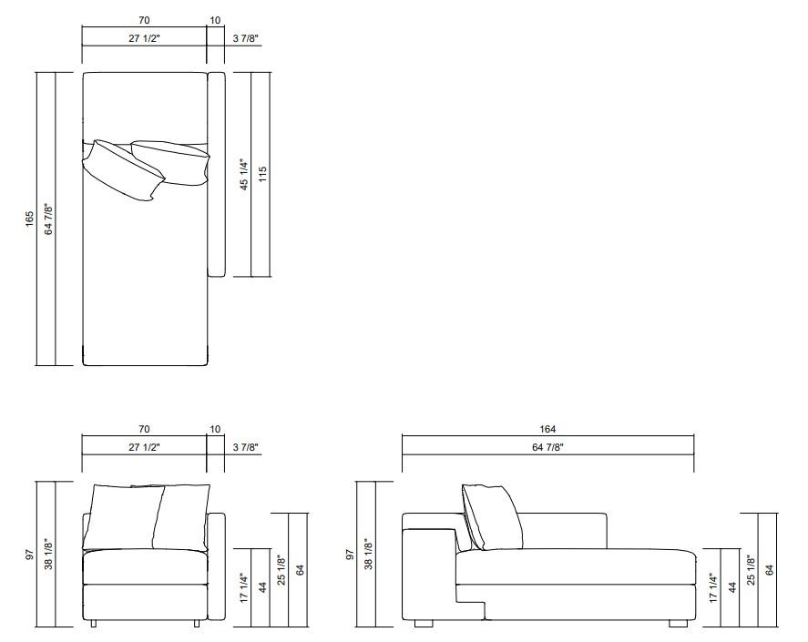 CHAISE ASSENTO 70 CM BRAÇO 10 CM AMBROSI