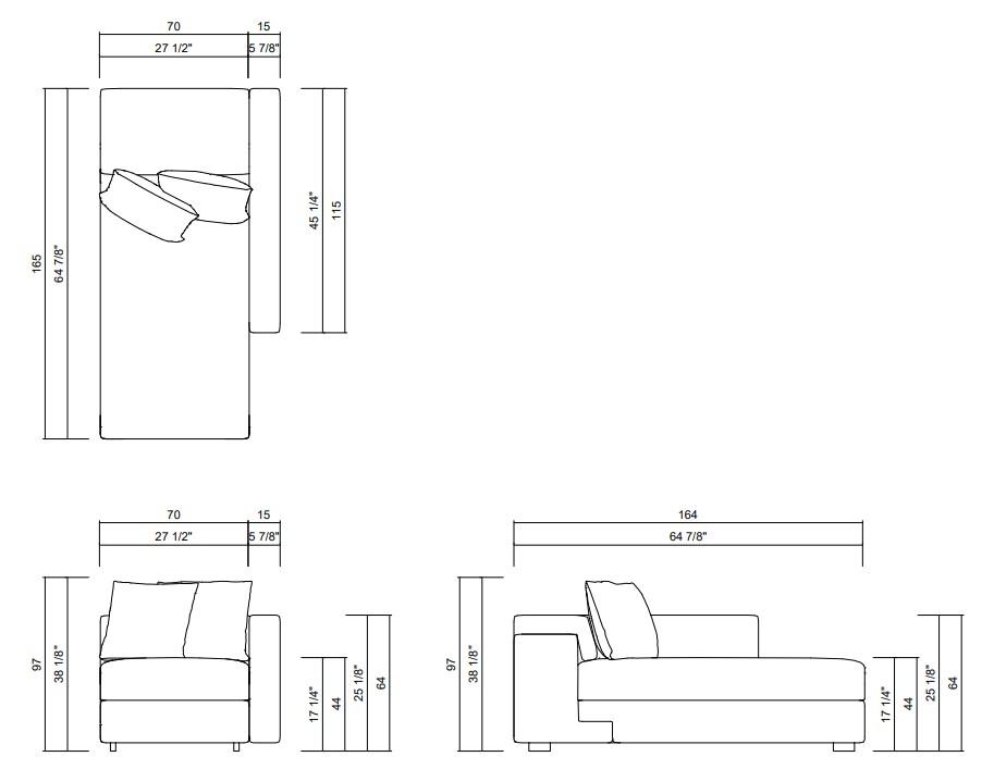 CHAISE ASSENTO 70 CM BRAÇO 15 CM AMBROSI