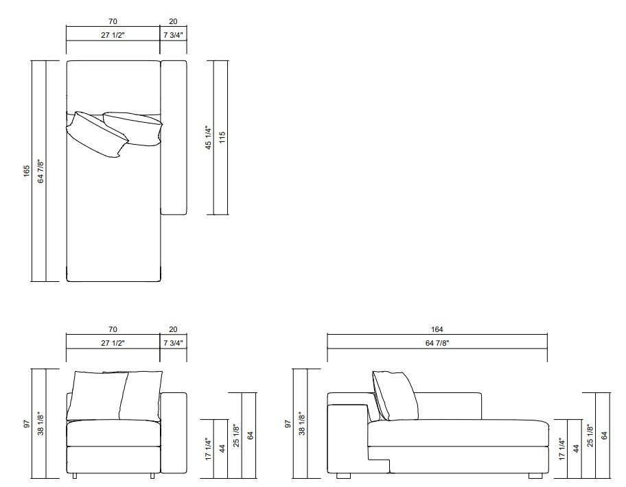 CHAISE ASSENTO 70 CM BRAÇO 20 CM AMBROSI
