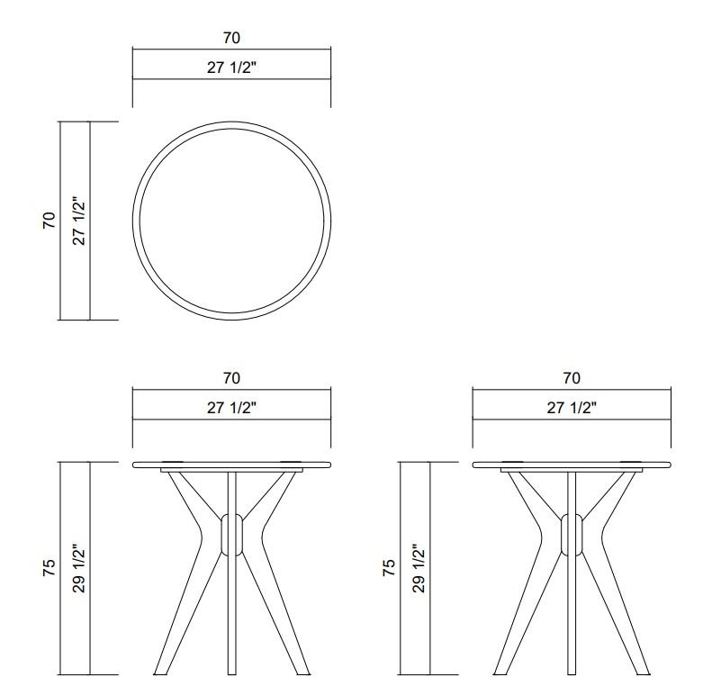 MESA JANTAR D70 CM TAMPO MADEIRA VITRUVIO