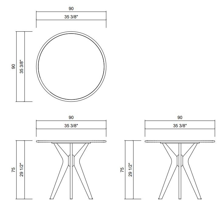 MESA JANTAR D90 CM TAMPO MADEIRA VITRUVIO
